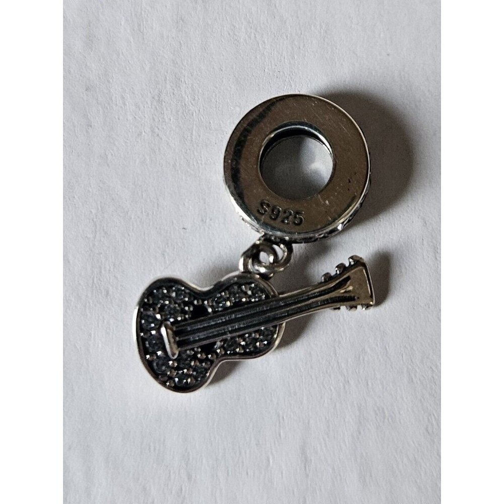 925 Sterling Silver Guitar Charm With Crystal Accents